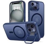 nicekool Cover per iPhone 15 Compatible avec MagSafe con Cavalletto, Magnetica Custodia con Supporto FotocameraRegolabile Integrato Traslucida Opaca Posteriore Sottile Antiurto Case, azzurro
