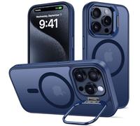 nicekool Cover per iPhone 15 Pro Compatible avec MagSafe con Cavalletto, Magnetica Custodia con Supporto FotocameraRegolabile Integrato Traslucida Opaca Posteriore Sottile Antiurto Case, azzurro