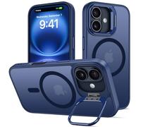 nicekool Cover per iPhone 16 Compatible avec MagSafe con Cavalletto, Magnetica Custodia con Supporto FotocameraRegolabile Integrato Traslucida Opaca Posteriore Sottile Antiurto Case, azzurro