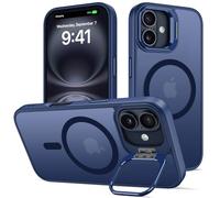 nicekool Cover per iPhone 16 Plus Compatible avec MagSafe con Cavalletto, Magnetica Custodia con Supporto FotocameraRegolabile Integrato Traslucida Opaca Posteriore Sottile Antiurto Case, azzurro