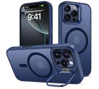 nicekool Cover per iPhone 16 Pro Max Compatible avec MagSafe con Cavalletto, Magnetica Custodia con Supporto FotocameraRegolabile Integrato Traslucida Opaca Posteriore Sottile Antiurto Case, azzurro