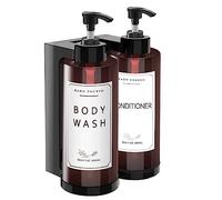 NICEME Set di 2 Dispenser di Sapone in Plastica da 300 ml, Dispenser di Shampoo in Plastica da Riempire, Bottiglia di Pompaggio + Etichetta