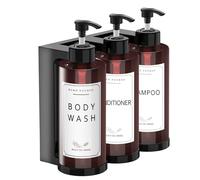 NICEME Set di 3 Dispenser di Sapone in Plastica da 300 ml, Dispenser di Shampoo in Plastica da Riempire, Bottiglia di Pompaggio + Etichetta