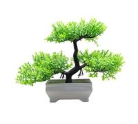Niceminiwall Bonsai artificiale in vaso di cemento di plastica per ghiaia, pianta finta realistica, per casa, ufficio, scrivania, scaffale, decorazione, a bassa manutenzione, verde, 18,5 cm (verde)