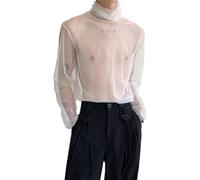 Niceminiwall Dolcevita in rete trasparente da uomo, manica lunga | Per lo stile streetwear, per un design sottile e aderente, perfetto per i giovani, trama a rete traspirante, nero e bianco
