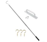 Niceminiwall Kit sistema estraibile per scaletta per mansarda con asta in acciaio inox da 134,5 cm e manico in alluminio, asta estensibile a 3 sezioni con ganci per tetto e ganci a vite per una facile