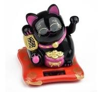 Niceminiwall Maneki Neko - Gatto portafortuna che sventola, decorazione a energia solare giapponese, a energia solare, gatto cinese che sventola per negozi, decorazione auto (nero)
