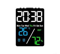 Niceminiwall Orologio digitale con ampio display per ora, temperatura, umidità, luminosità regolabile, colori multipli 12 x 9 x 2,5 cm, per camera da letto e ufficio (guscio nero tricolore)