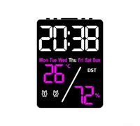 Niceminiwall Orologio digitale con grande display per ora, temperatura, umidità, luminosità regolabile, diversi colori, 12 x 9 x 2,5 cm, per camera da letto e ufficio (guscio nero rosa rosso)