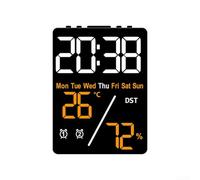 Niceminiwall Orologio digitale con grande display per ora, temperatura, umidità, luminosità regolabile, diversi colori, 12 x 9 x 2,5 cm, per camera da letto e ufficio (guscio nero arancione)