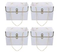 Niceminiwall Scatola di carta con manico, impermeabile, rettangolare, per mazzi di fiori e piccoli regali, 15 x 10 x 10,5 cm, riutilizzabile, confezione da 4 (rosa)