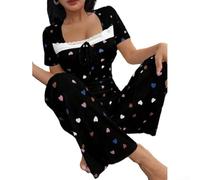 Niceminiwall Set Pigiama Donna Floreale Maniche Corte Set Pigiama Donna Floreale(Black S)