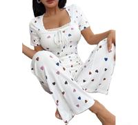Niceminiwall Set Pigiama Donna Floreale Maniche Corte Set Pigiama Donna Floreale(White M)