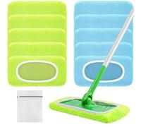 Nicemiya 10 Pezzi Panni Catturapolvere per Swiffer Sweeper, Cuffietta in Microfibra Riutilizzabile per Mop, Ideale per Swiffer Wet & Dry Starter (Azzurro Chiaro + Verde Chiaro)