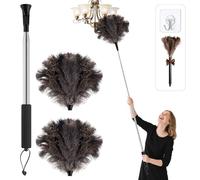 Nicemiya Spolverino telescopico con piume di struzzo, allungabile fino a 170 cm, per superfici alte e strutture delicate, lavabile e resistente ai graffi (piumino di struzzo, testa di ricambio, regalo