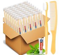 NICEMOVIC Confezione da 10 spazzolini da denti usa e getta con dentifricio e pettine, set di dentifricio in formato da viaggio, forniture per la cura delle persone senza casa