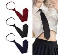 NiceNaiils 3 Pcs Cravatte Nere da Donna, Lunghe e Strette, JK Regolabili per Ragazze, Laurea, Matrimonio d'Affari, Nero