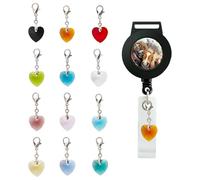 NICENEEDED 12 pezzo di Ciondolo con Bobina per Badge A Forma di Cuore In Cristallo, Ciondolo Porta Badge Colorato, Accessori per Portabadge per Targhetta Identificativa con Nome