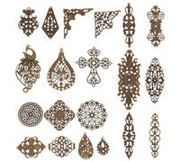 NICENEEDED 120 PZ Ciondoli Connettore Filigrana Connettore Pendente A Charm Avvolgere Un Fiore Hollow Primer Filigrana di Bronzo Antico Vintage per la Creazione di Gioielli