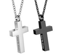 NICENEEDED 2 collane a forma di croce per ceneri, ciondolo a forma di croce per cenere, portacenere, in acciaio inox, gioiello commemorativo da appendere - With Me Always (nero argento)