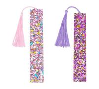 NICENEEDED 2 PCS Marcapáginas de Resina con Purpurina, Marcapáginas Acrílico Rosa Y Morado, Pintura Artística Transparente, Marcadores de Libros