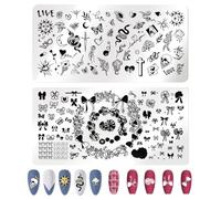 NICENEEDED 2 Pezzo di Piastre per Timbratura delle Unghie, Modelli per Timbratura di Nail Art in Stile Punk, Kit di Piastre per Unghie con Immagine di Tarocchi, Croce, Serpente, Farfalla, Papillon