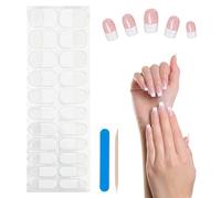 NICENEEDED 20 pz Adesivi per Smalto Gel Polimerizzato, Lamina per Unghie In Gel UV con Punta Francese, Adesivi per Unghie con Smalto Gel Completo per Unghie Da Donna
