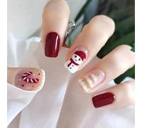 NICENEEDED 24 pezzo di Stampa Natalizia Sulle Unghie, Unghie Finte Quadrate Corte, Unghie Finte Artificiali Rosse Xmas Winter Full Cover Stick Sulle Unghie