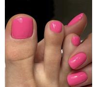 NICENEEDED 24 pezzo di Stampa Rosa Caldo Lucido Sulle Unghie Dei Piedi, Unghie Finte A Copertura Totale Unghie Naturali su Unghie per Donna, Unghie Acriliche A Punta Quadrata Corta