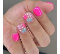 NICENEEDED 24 pz Fiori Press On Nails, Unghie Finte Floreali Corte, Unghie Acriliche Quadrate Unghie Artificiali Rosa Copertura Completa Unghie Adesive