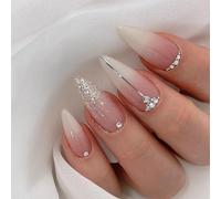 NICENEEDED 24 pz. Unghie Bianche Sfumate Press On, Unghie Finte Corte A Mandorla Unghie Finte, Unghie Adesive A Copertura Totale Unghie Acriliche per Donne