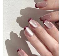 NICENEEDED 24 pz Unghie Finte Effetto Occhi di Gatto, Unghie Finte con Punta Francese, Unghie Finte Nere con Glitter, Unghie Acriliche A Copertura Totale, Unghie Artificiali