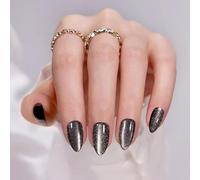 NICENEEDED 24 pz Unghie Finte Effetto Occhi di Gatto, Unghie Finte Corte A Mandorla, Unghie Finte Glitterate Nere, Unghie Finte Riutilizzabili, Unghie Acriliche A Copertura Totale