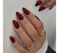 NICENEEDED 24 pz. Unghie Finte Rosse A Mandorla, Unghie Finte Lucide Medie, Colla Colorata Pura sulle Unghie, Copertura Completa delle Unghie