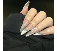 NICENEEDED 24 pz. Unghie Lunghe Stiletto Press On, Unghie Finte con Punta Francese Bianca Unghie Artificiali Lucide A Mandorla, Unghie Finte A Copertura Totale