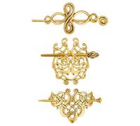 NICENEEDED 3 fermagli vintage vichinghi sciarpa celtica forcine per capelli con nodo incrociato, a spirale all'uncinetto, stile retrò, in oro anticato, per donna