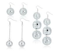 NICENEEDED 3 paio di Orecchini A Sfera Da Discoteca, Orecchini Pendenti con Sfera Da Discoteca A Specchio In Argento 60'S, Orecchini Gioielli Punk Mirrorball