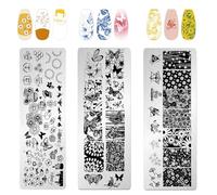 NICENEEDED 3 pz. Piatti per Nail Art A Forma di Fiore e Farfalla, Piastre Rettangolari per Timbri Floreali, Kit di Design per Manicure Fai Da Te Primavera Estate per Donna