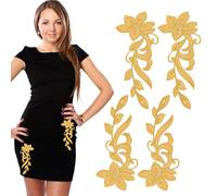 NICENEEDED 4 pz. Appliques con Ricamo A Paillettes con Fiori Dorati, Toppe Ricamate Termoadesive, Toppa Floreale Lunga Metallica per Indumento