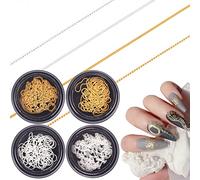 NICENEEDED 4 strisce di Catene per Nail Art In Metallo Lunghe, Catene per Unghie Decorazioni per Unghie con Scatola, Ornamenti per Unghie In Oro e Argento 3D Borchie per Nail Art per La
