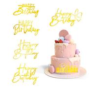 NICENEEDED 6 Pezzo di Toppers per Torta di Buon Compleanno, Topper per Torta in Acrilico con Specchio Laterale, Inserti per Torte Dorati Strumenti Decorativi Decorazioni per Torte