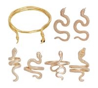 NICENEEDED 6 pz Set di Gioielli Serpente, Collana con Anelli per Orecchini A Forma di Serpente In Oro, Decorazione di Halloween Gotico Punk Dei Gioielli Del Serpente di Stile Dell'Egitto