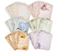 NICENEEDED 60 Fogli di Carta da Lettere con Bordo in Pizzo per Scrapbooking, Carta per Scrapbooking con Motivo Floreale Vintage per Il Journaling