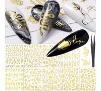 NICENEEDED 8 fogli adesivi per nail art serpente oro, adesivi per unghie autoadesivi 3D forniture per nail art con pinzette per donne ragazze nail design decorazioni fai da te accessori per nail art
