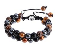 NICENEEDED Bracciale Tripla Protezione Fatto A Mano, Bracciale In Ossidiana Nera Naturale e Occhio di Tigre, Il Braccialetto Regolabile con Perline di Ematite Da 8 mm per Donne e Uomini Porta Fortuna