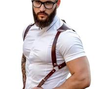 NICENEEDED Bretelle da Uomo in Pelle Nera con Tracolla, Bretelle Regolabili in Pelle per Costume Punk, Fibbia per Cintura con Imbracatura