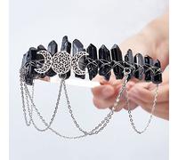 NICENEEDED Diadema di Quarzo In Cristallo Grezzo Nero, Fascia Boho In Cristallo di Luna per Strega Wicca, Copricapo Da Sposa per La Corona Della Dea per Gioielli Cosplay Donne e Ragazze
