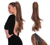 NICENEEDED Extensión de Coleta de 18 pulgada, Extensiones de Coleta Largas, Onduladas Y con Capas, de Color Castaño Claro. Cola de Caballo Natural Suave con Pinza.