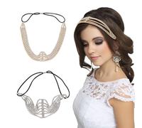 NICENEEDED Fascia Elastica Multistrato Da 2 pezzo con Strass, Copricapo Estensibile In Oro Argento, Accessori per Fasce per Capelli con Gioielli Elastici In Cristallo Bling