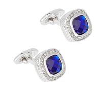 NICENEEDED Gemelli in Cristallo Blu Color Argento, Gemelli in Pietra Gemma per Camicia da Smoking da Uomo, Gemelli con Strass in Rame